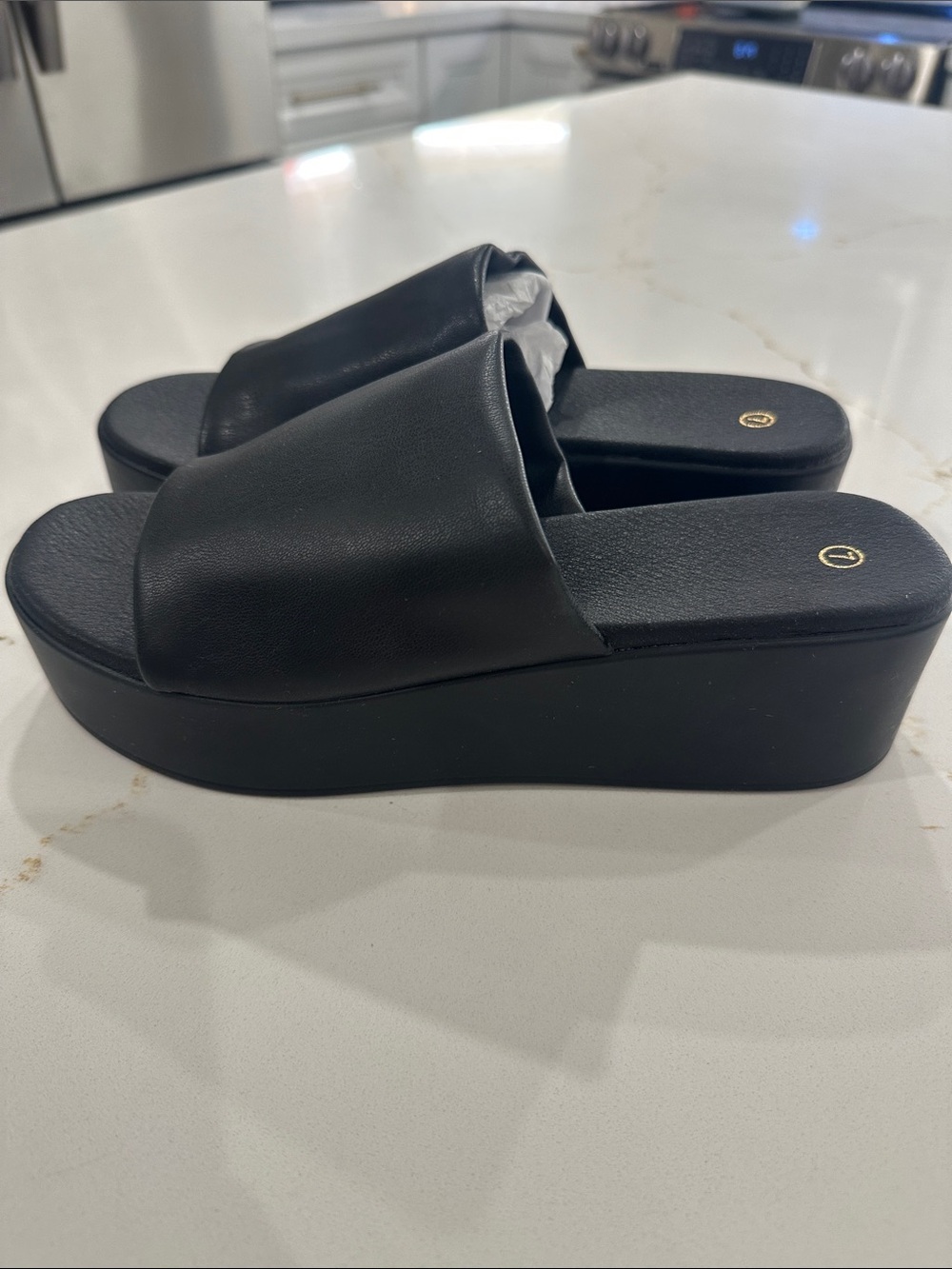 Black Platform Slide Sandals - Unbranded